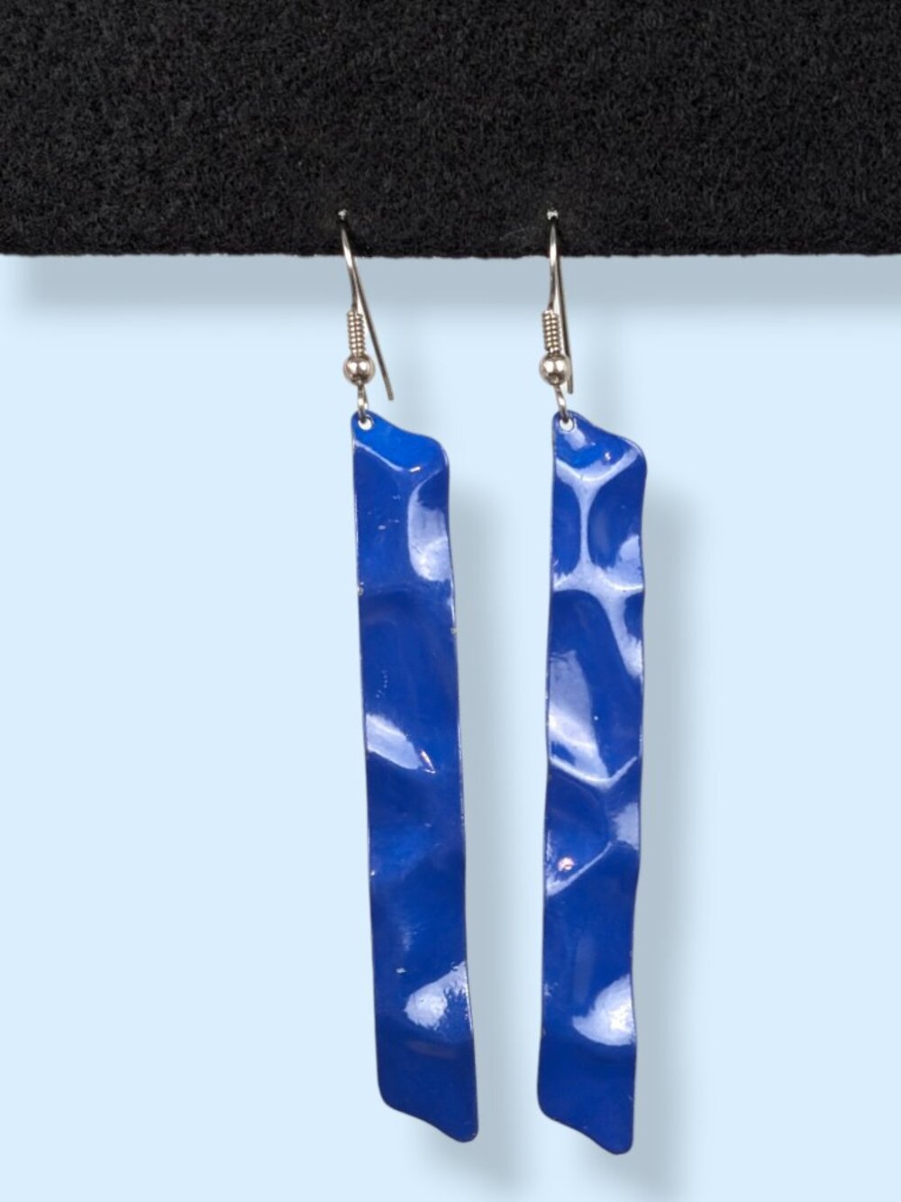 Vintage 80s Dangling Blue Textured Metal Earrings